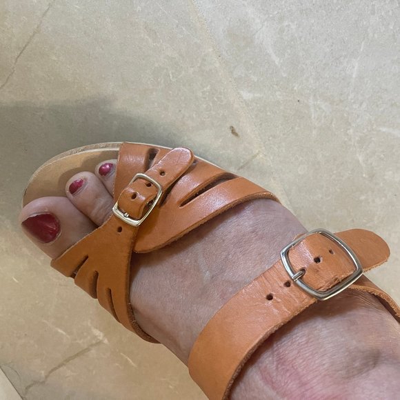 Tessa Clogs of Vail 6.5 M Tan Brown Leather Wood Sandals Made in Sweden EU 37 - Picture 13 of 13